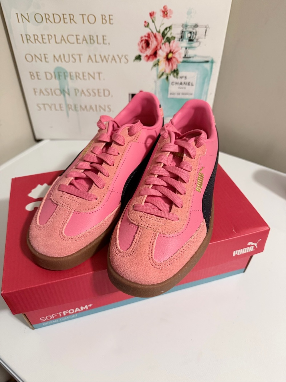 PUMA Pink & Black Suede-Accent Women's Sneakers